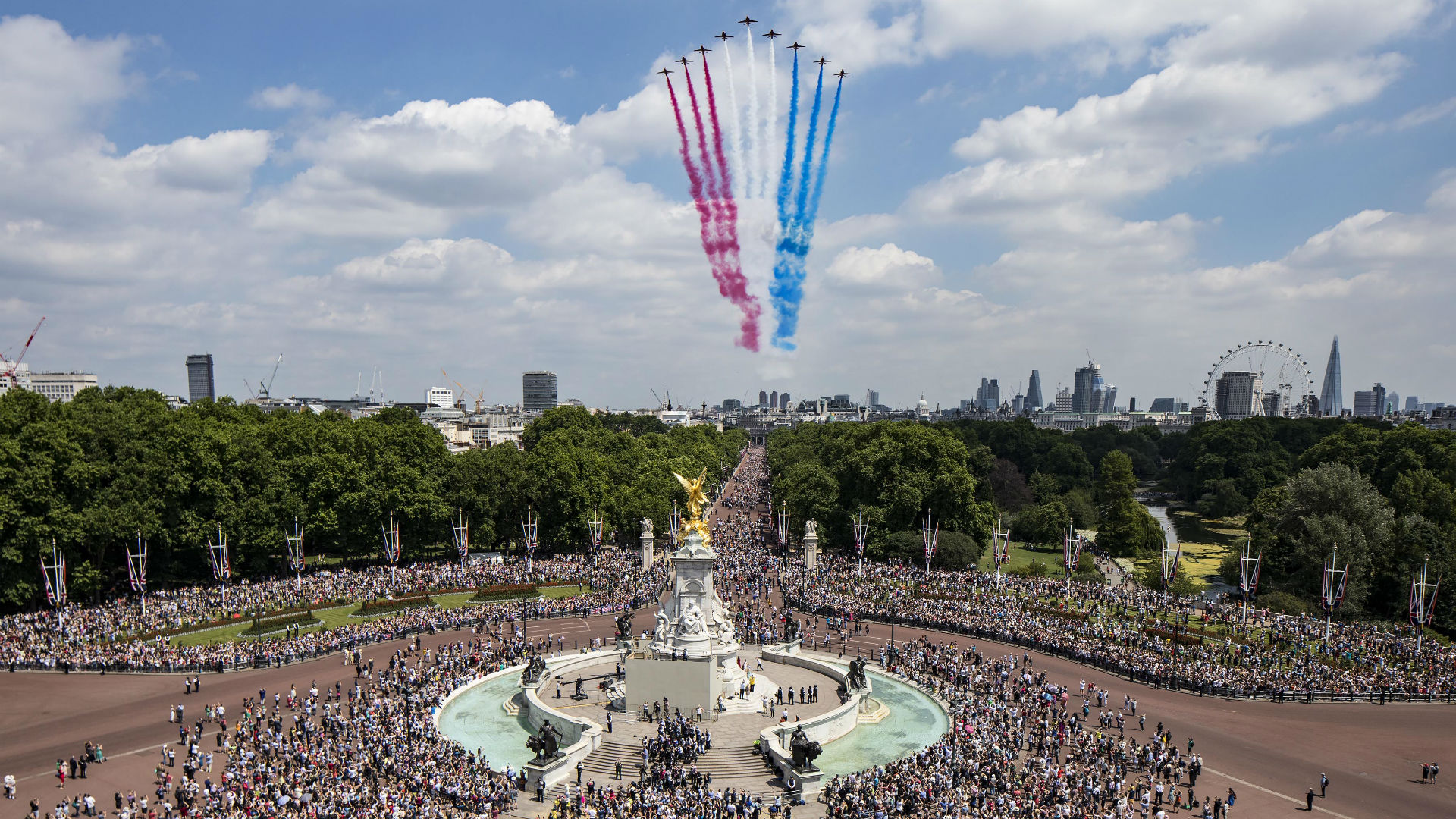 Royal Air Force flypast takes place over Buckingham Palace